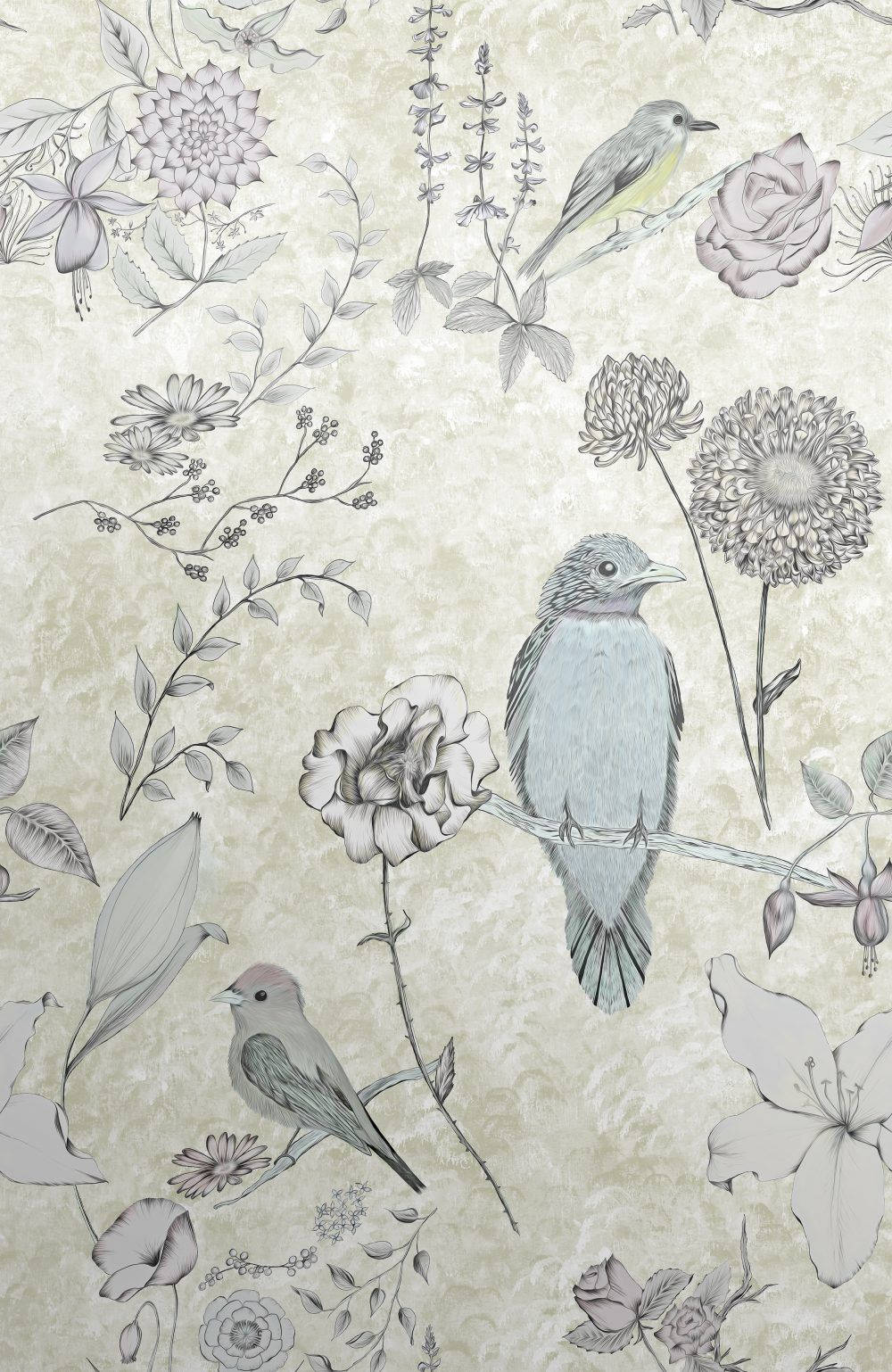 1000x1538 Birds Wallpaper. Opulent Birds And Flowers Wallcovering Wallpaper