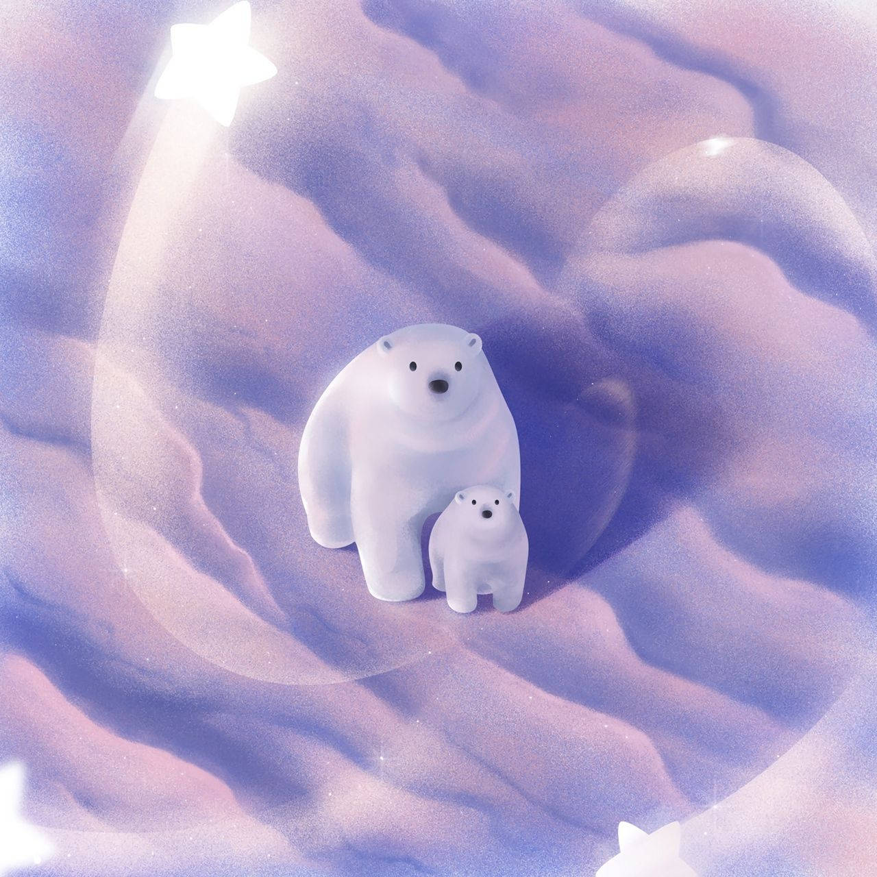 1280x1280 Download Wallpaper 1280x1280 Polar Bears, Couple, Cub, Art, Cute Wallpaper