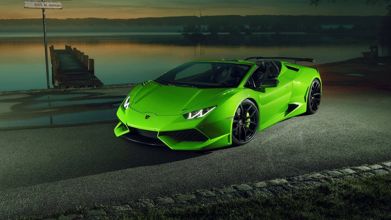 1366x 768 Hd Sport Car In Green Wallpaper