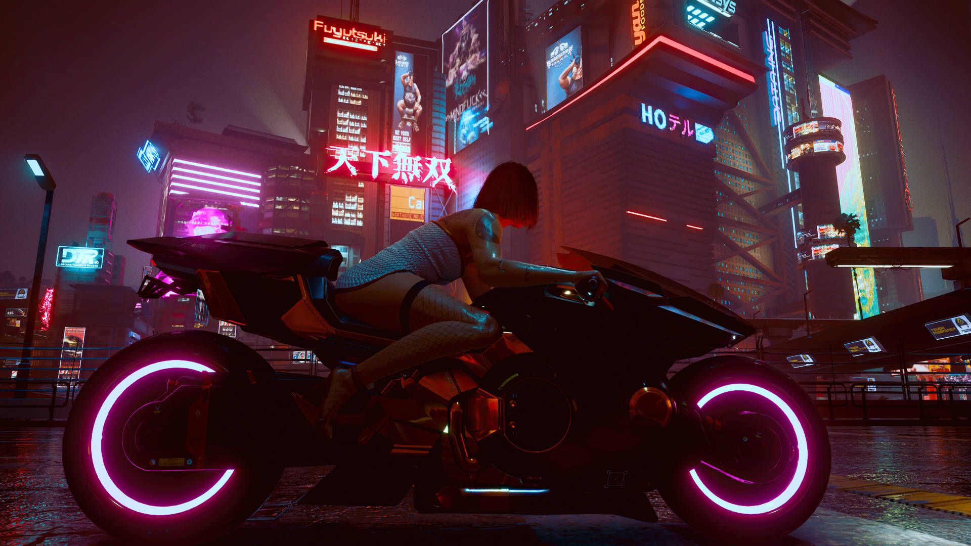 1920 X 1080 Gaming Cyberpunk Woman On Motorcycle Wallpaper