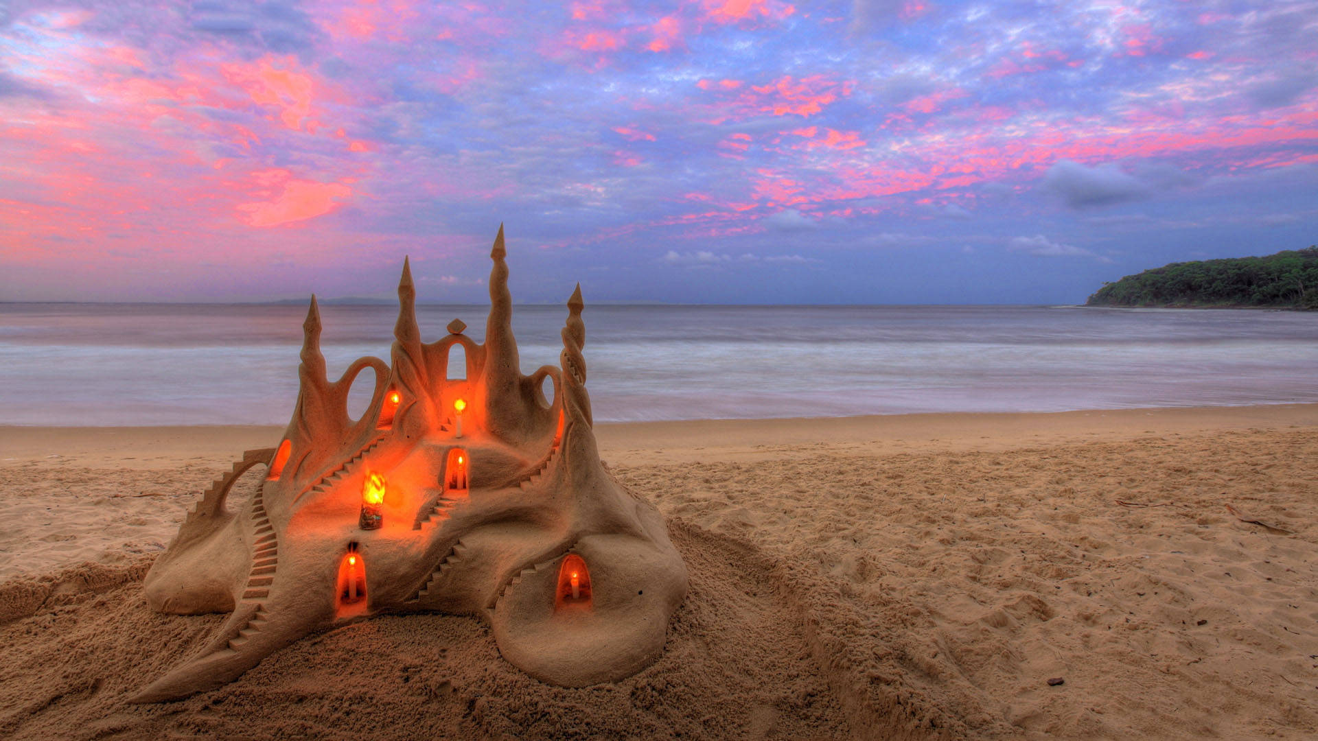 1920x1080 Hd Summer Beach Sand Castle Wallpaper