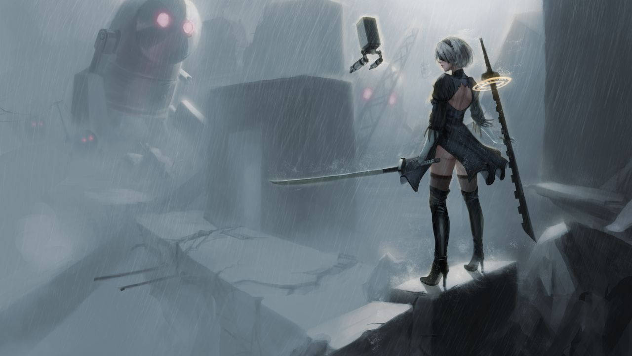 2b Prepares To Take On The Challenges Of Nier: Automata Wallpaper