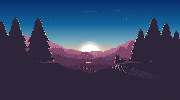 4k Flat Art Purple Mountains Wallpaper