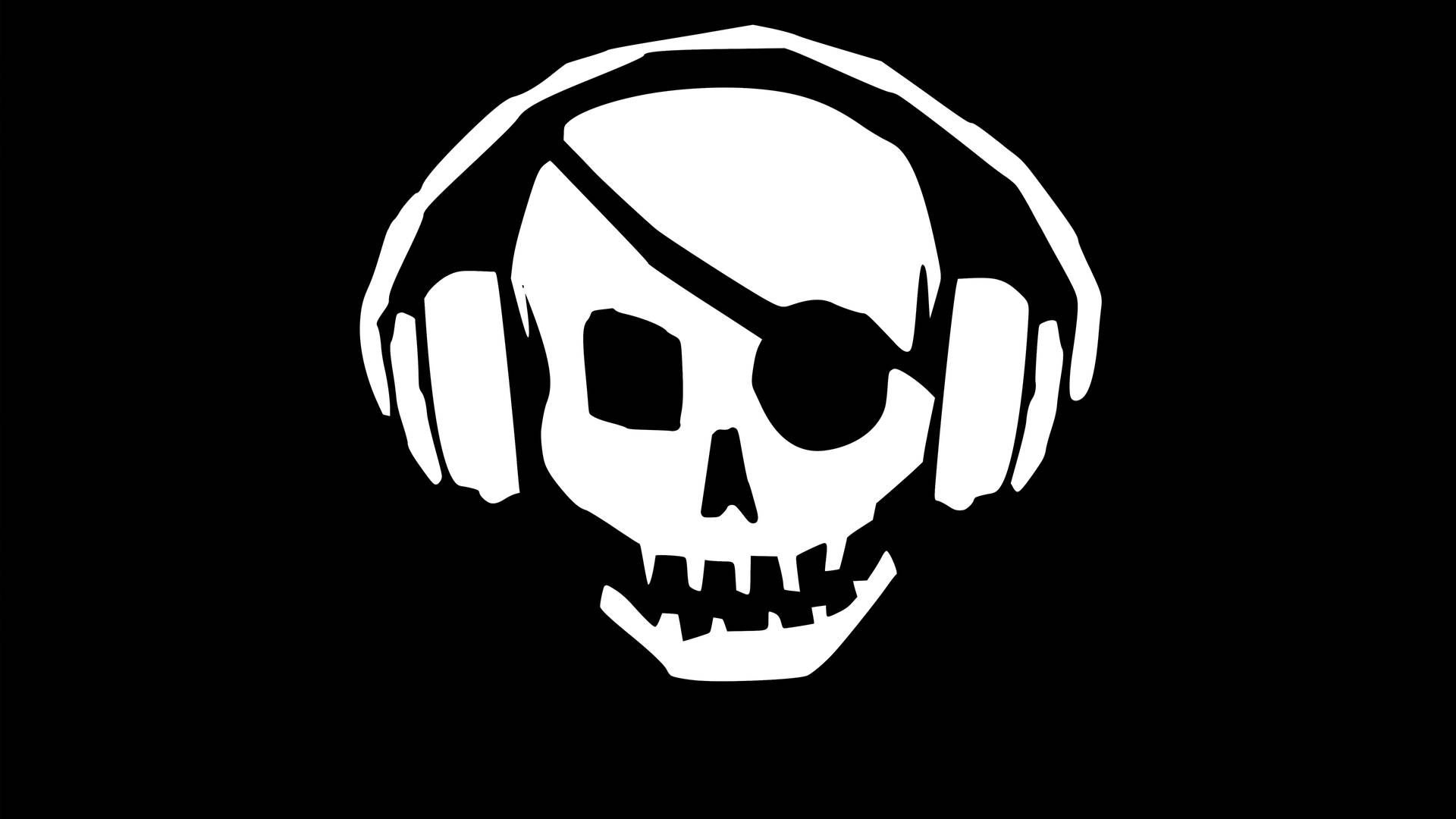 4k Pirate Skull With Headphones Wallpaper