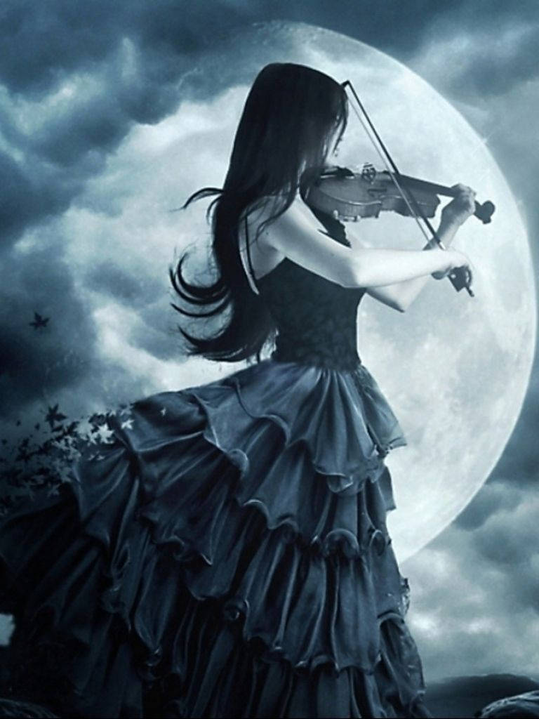 A Beautiful Goth Girl Playing The Violin With Emotion Wallpaper