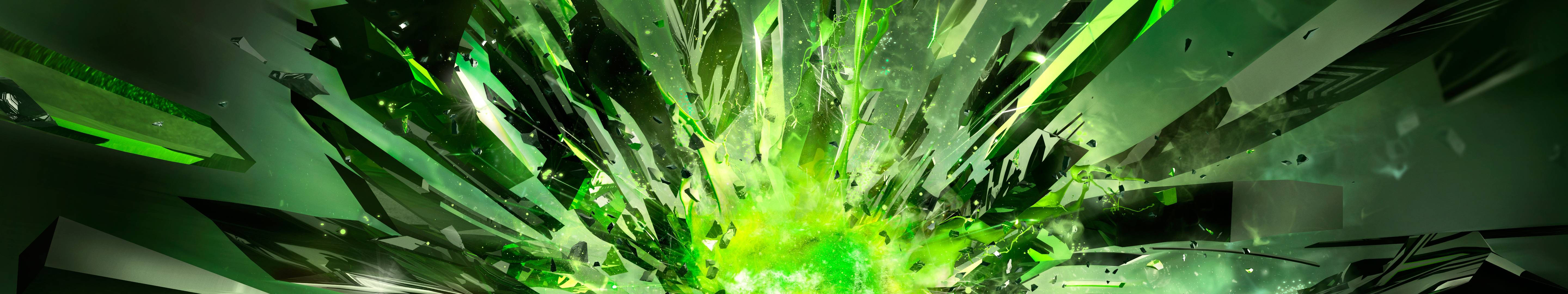 A Breathtaking Display Of Vibrant Green Crystals Exploding From The Center Wallpaper