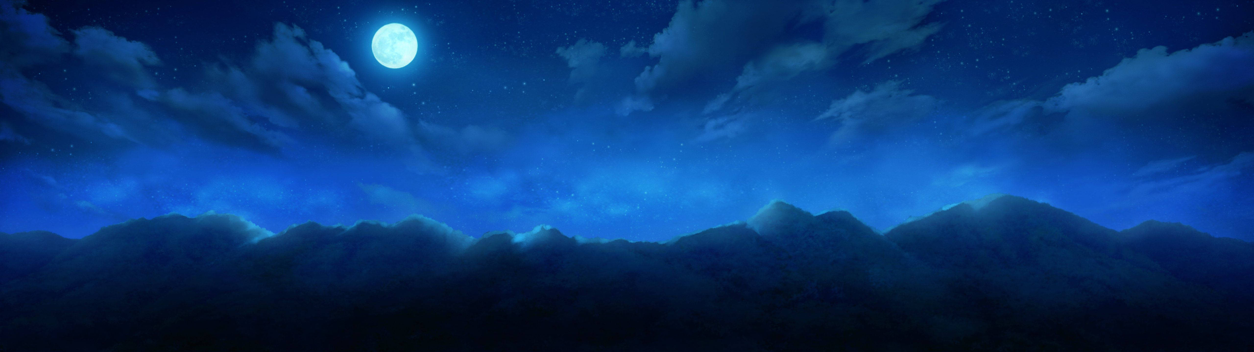 A Bright Full Moon Shining In A Blue Night Sky Wallpaper