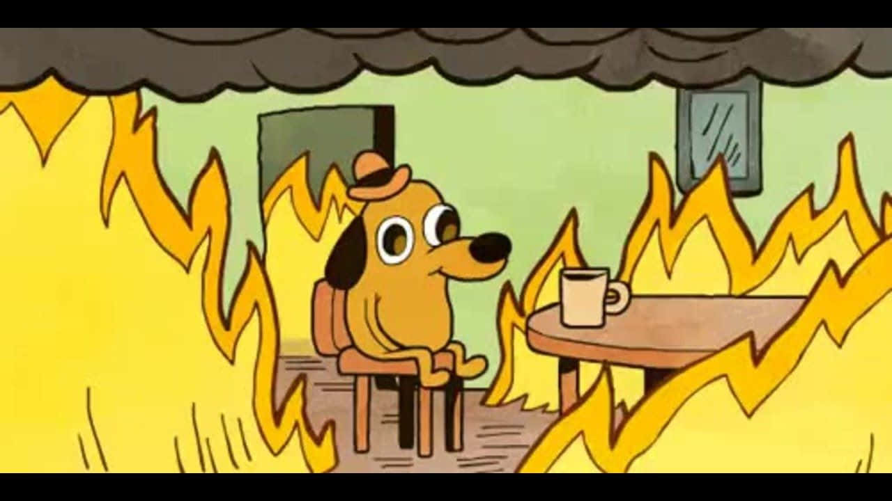 A Cartoon Dog Sitting In Front Of A Fire Wallpaper