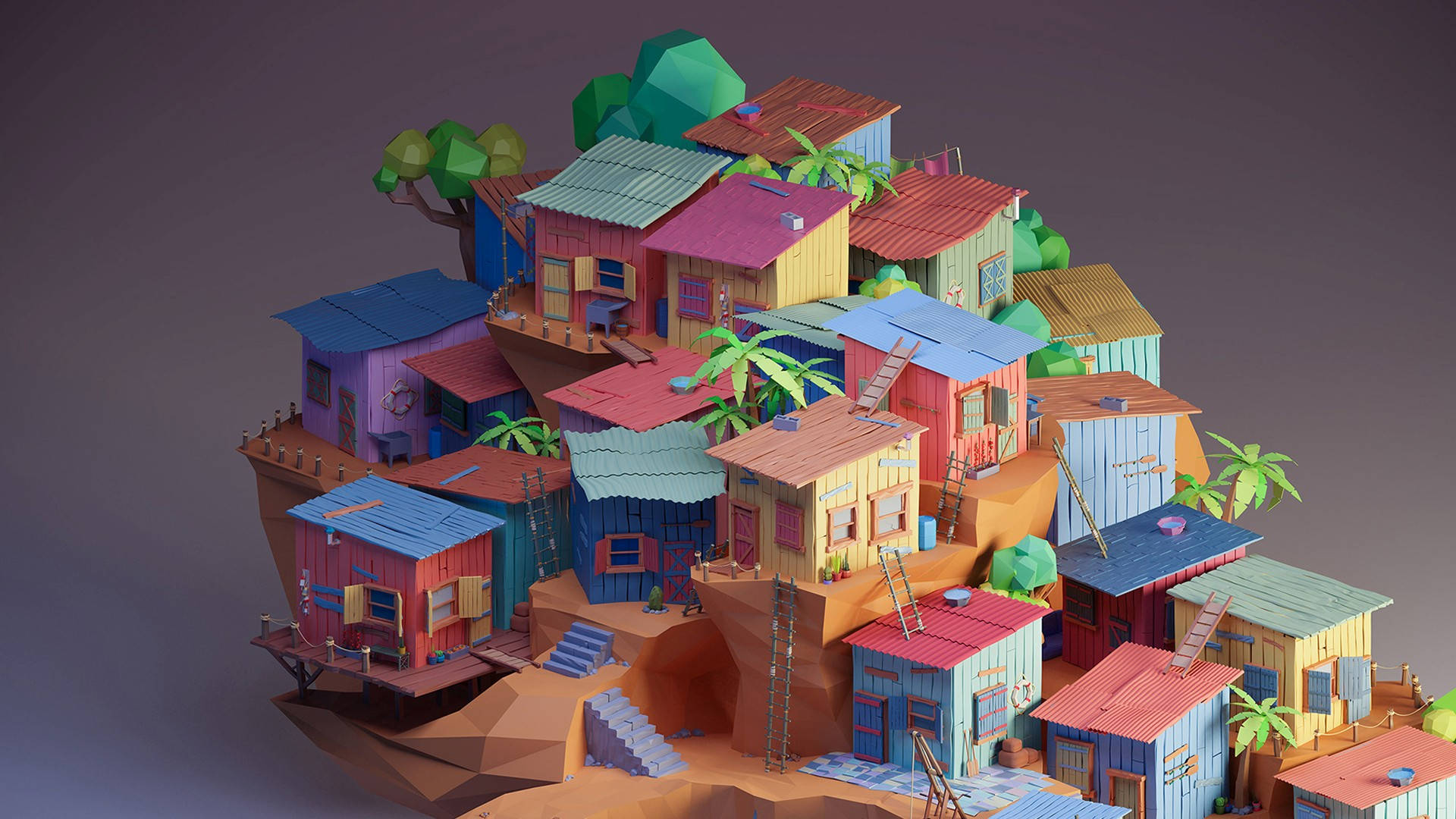 A Cute 3d Phone Depicting A Colorful Village Scene Wallpaper