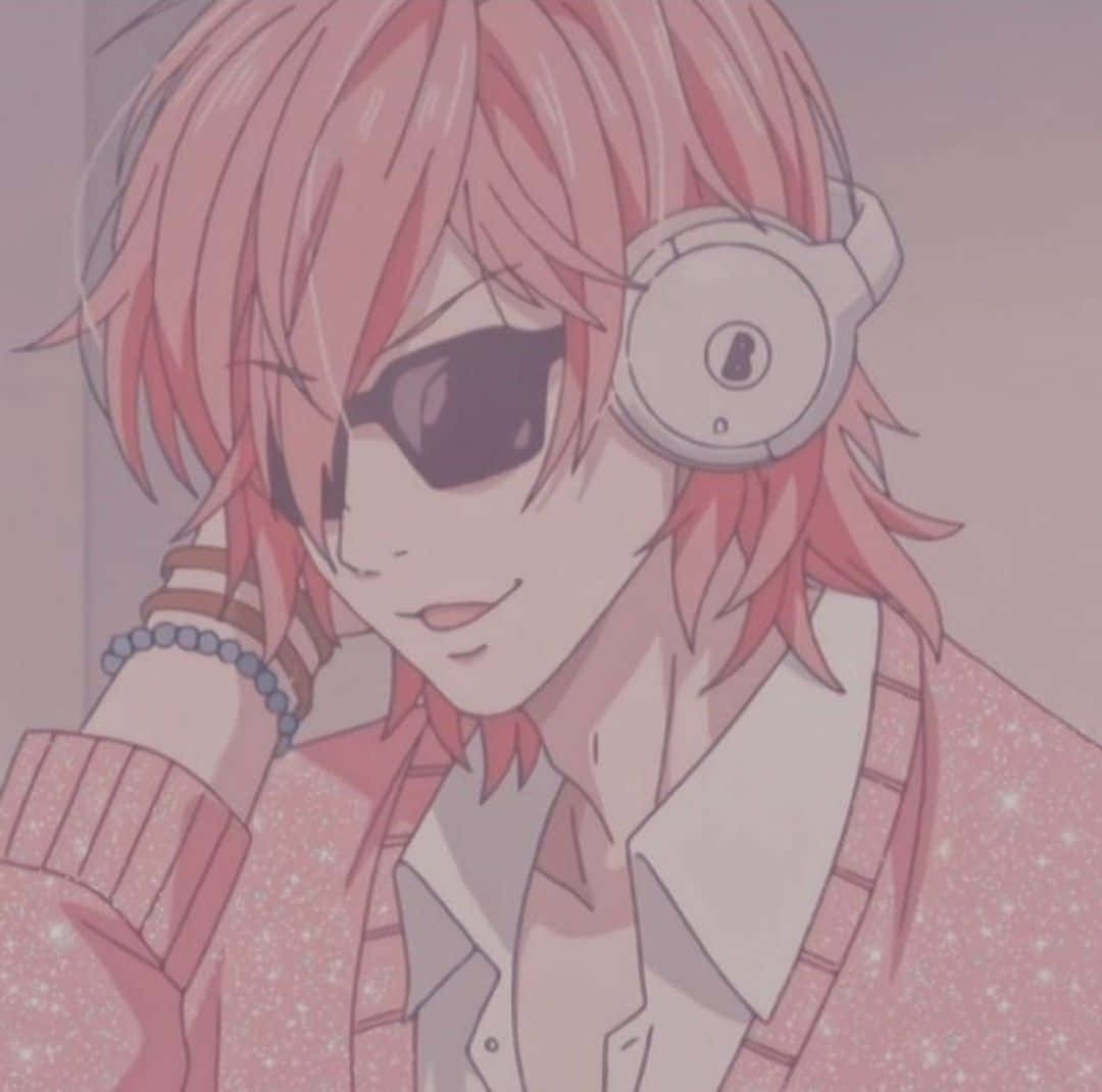 A Man With Pink Hair Wearing Headphones Wallpaper