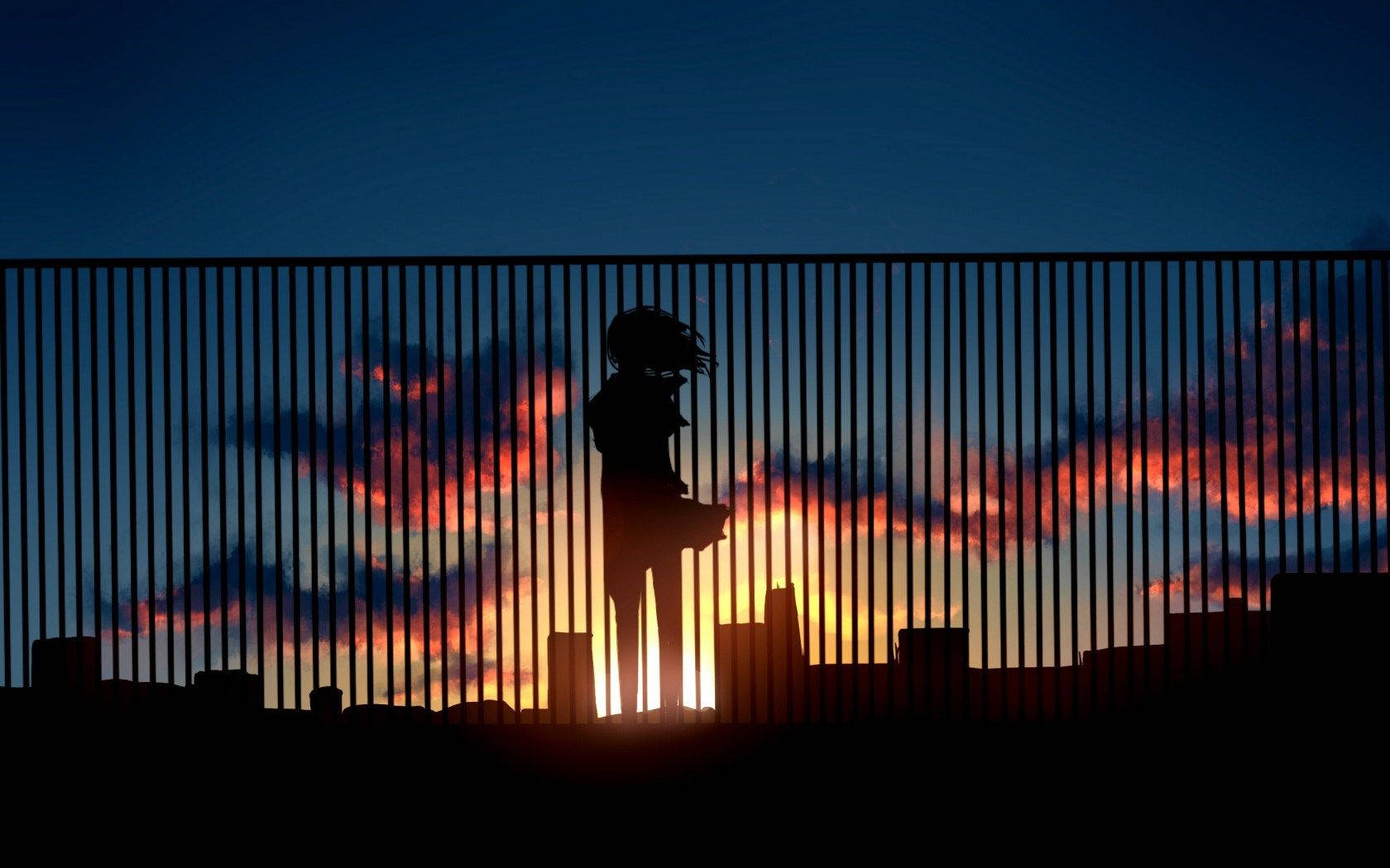 A Peaceful, Pretty Sunset View Of Anime City Wallpaper