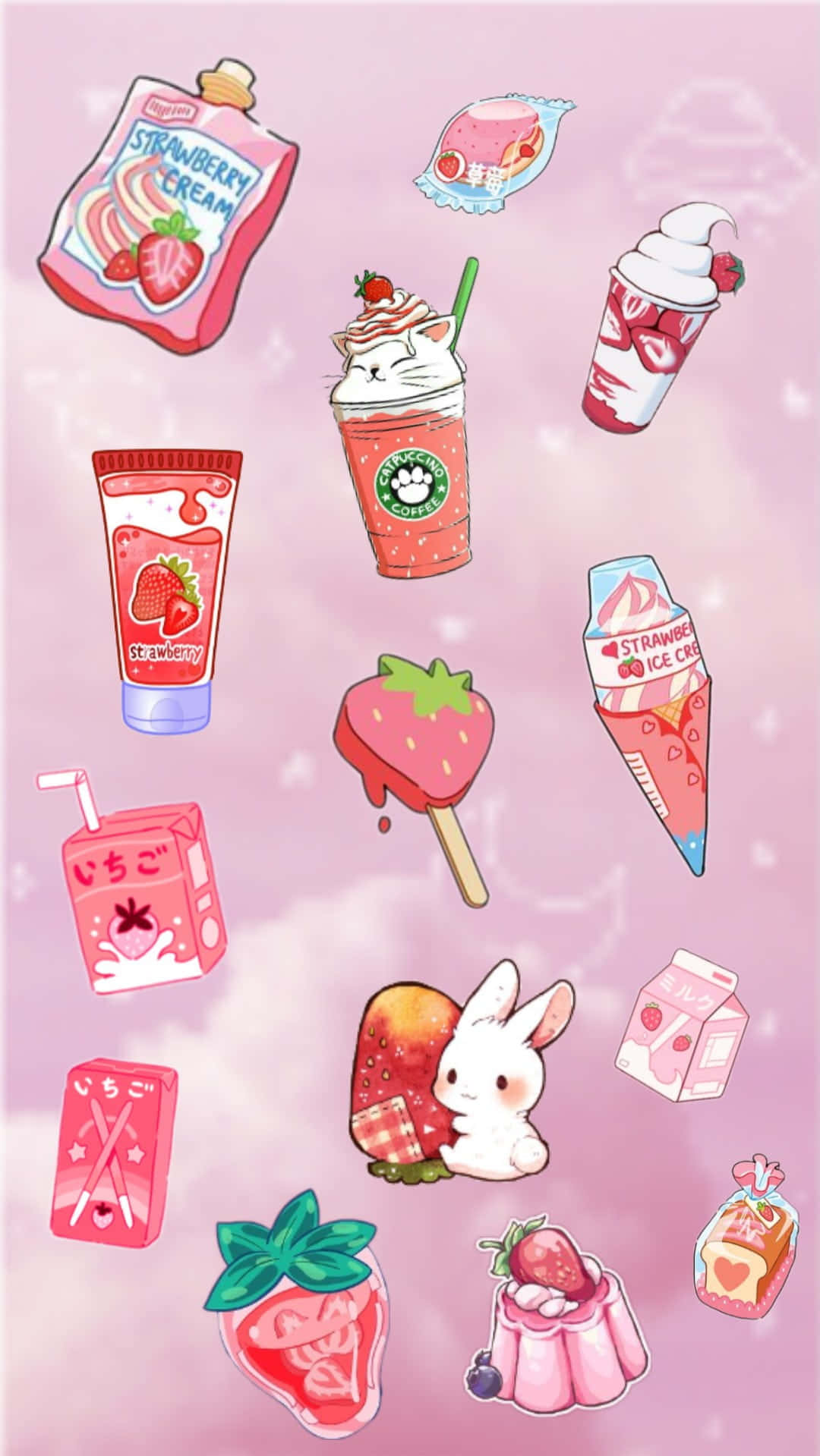 A Pink Background With Various Items On It Wallpaper