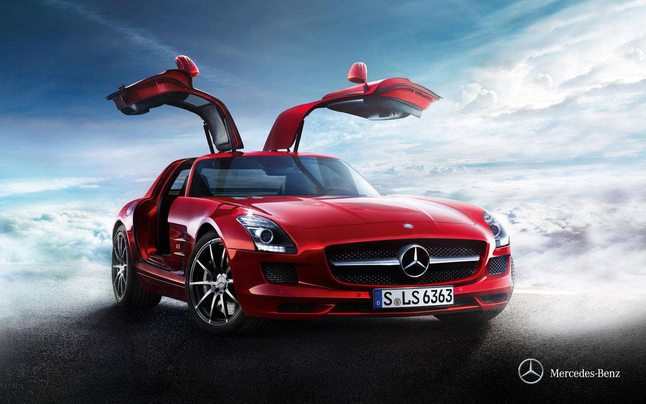 A Red And Powerful Mercedes-benz Sls Amg Wallpaper
