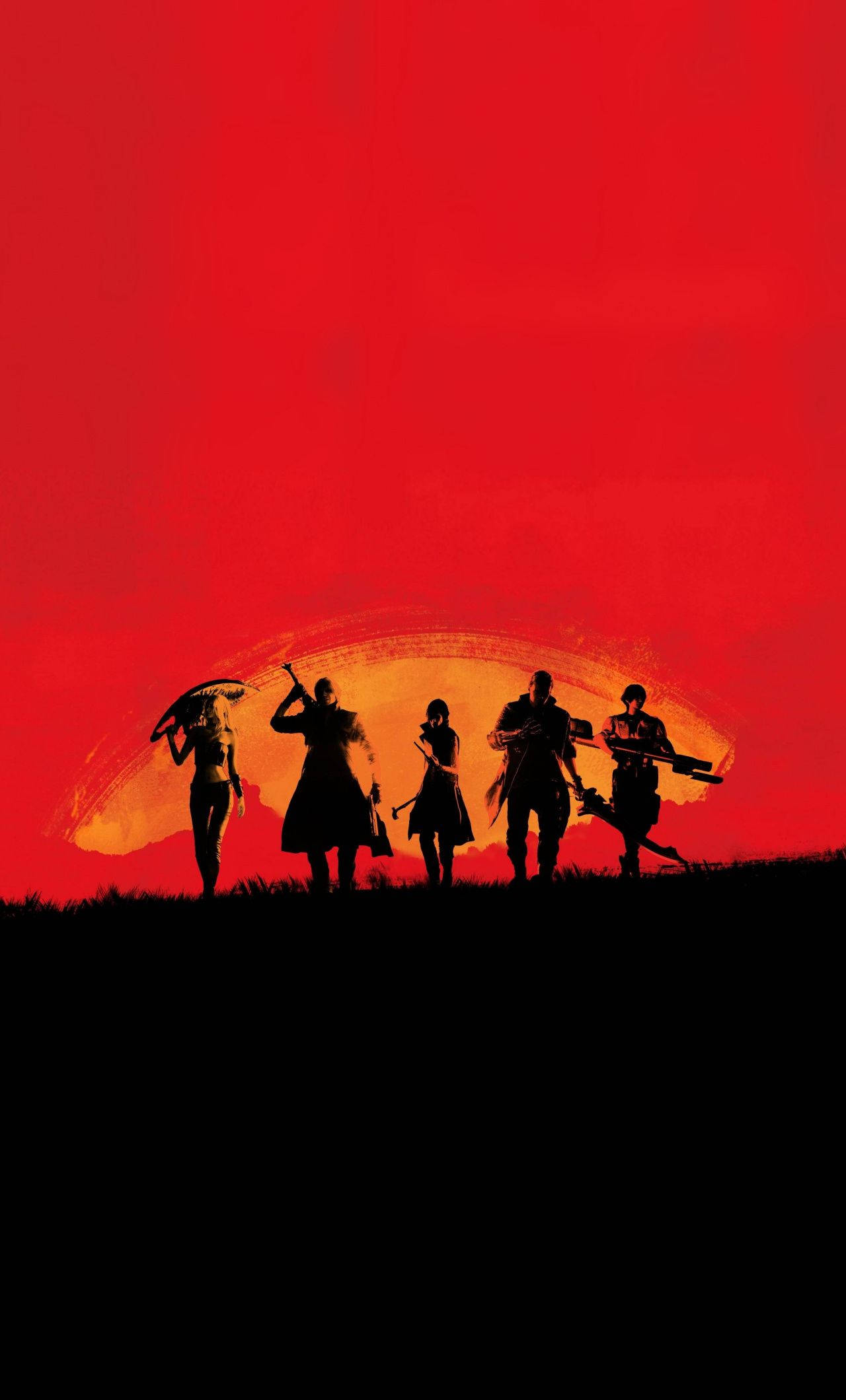 A Riveting Lineup Of Red Dead Characters On Iphone Backdrop Wallpaper