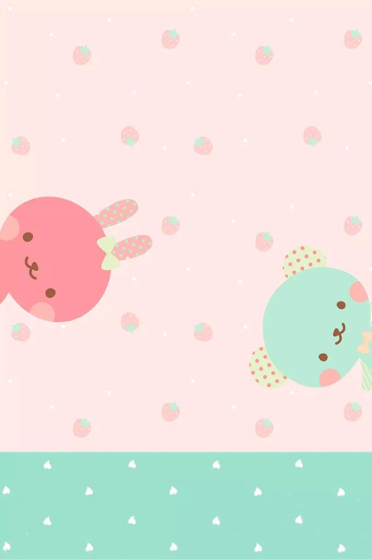 A Sweet Friendship Between A Pink Rabbit And Green Bear Wallpaper