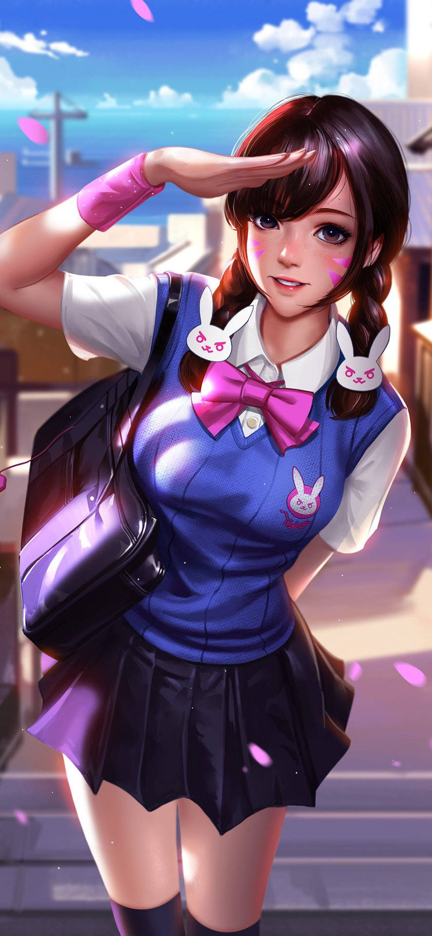 Adorable Anime Girl Saluting On Iphone Wallpaper Wallpaper