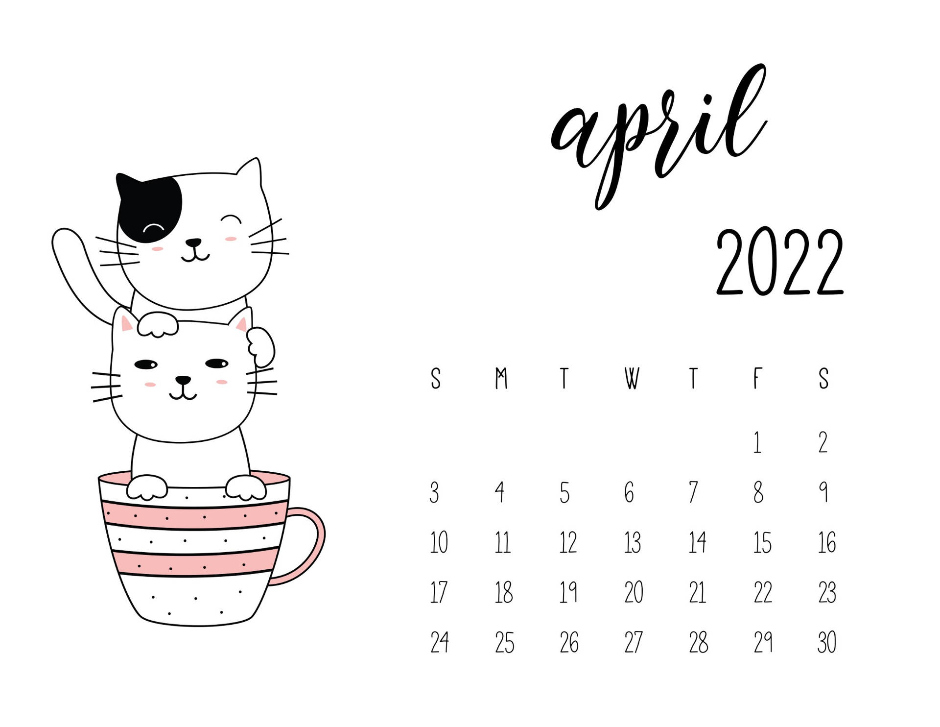 Adorable Cat Themed April 2022 Calendar Wallpaper