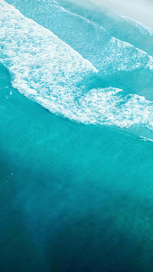 Aerial Ocean Waves Aqua Blue Wallpaper
