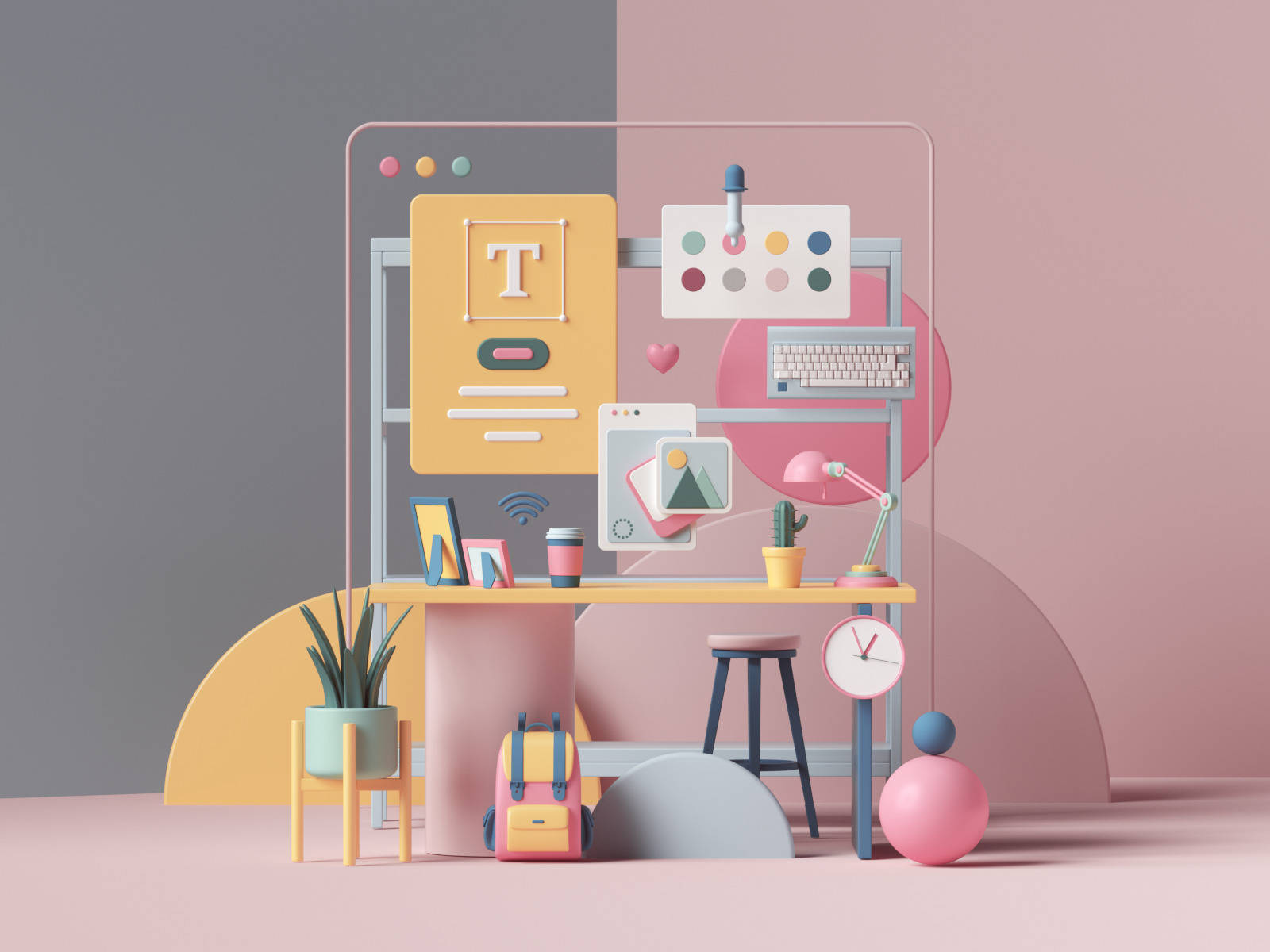 Aesthetic 3d Phone In Pastel Office Setup Wallpaper