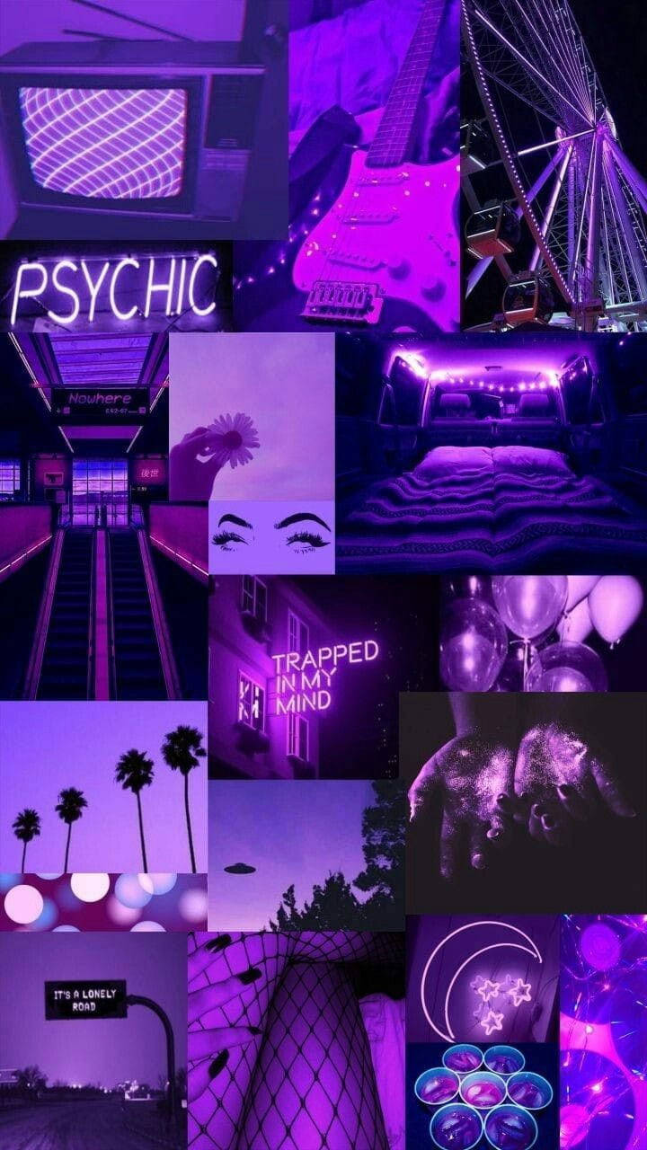 Aesthetic Collage Dark Purple Iphone Wallpaper