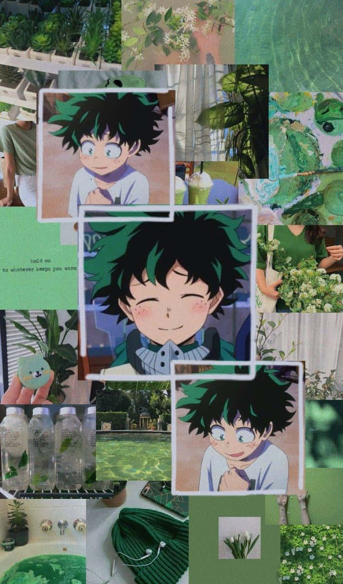 Aesthetic Deku Green Collage Wallpaper