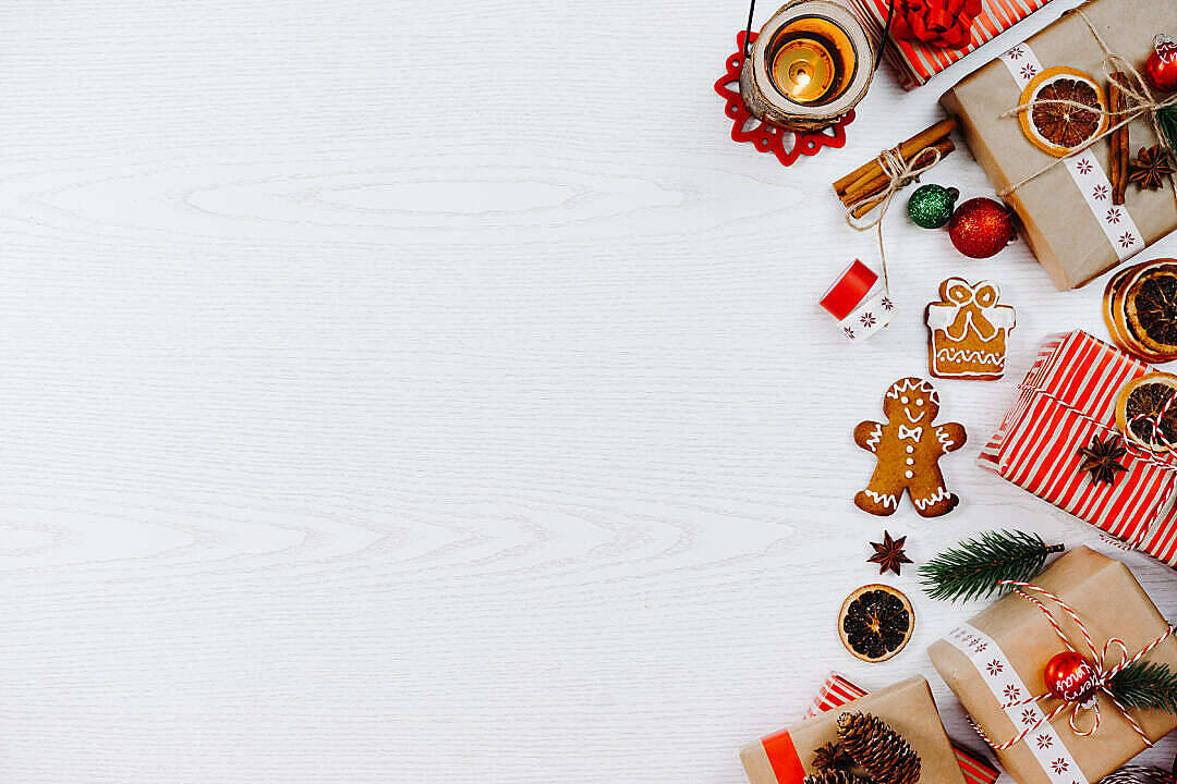 Aesthetic Flat Lay Christmas Holiday Desktop Wallpaper