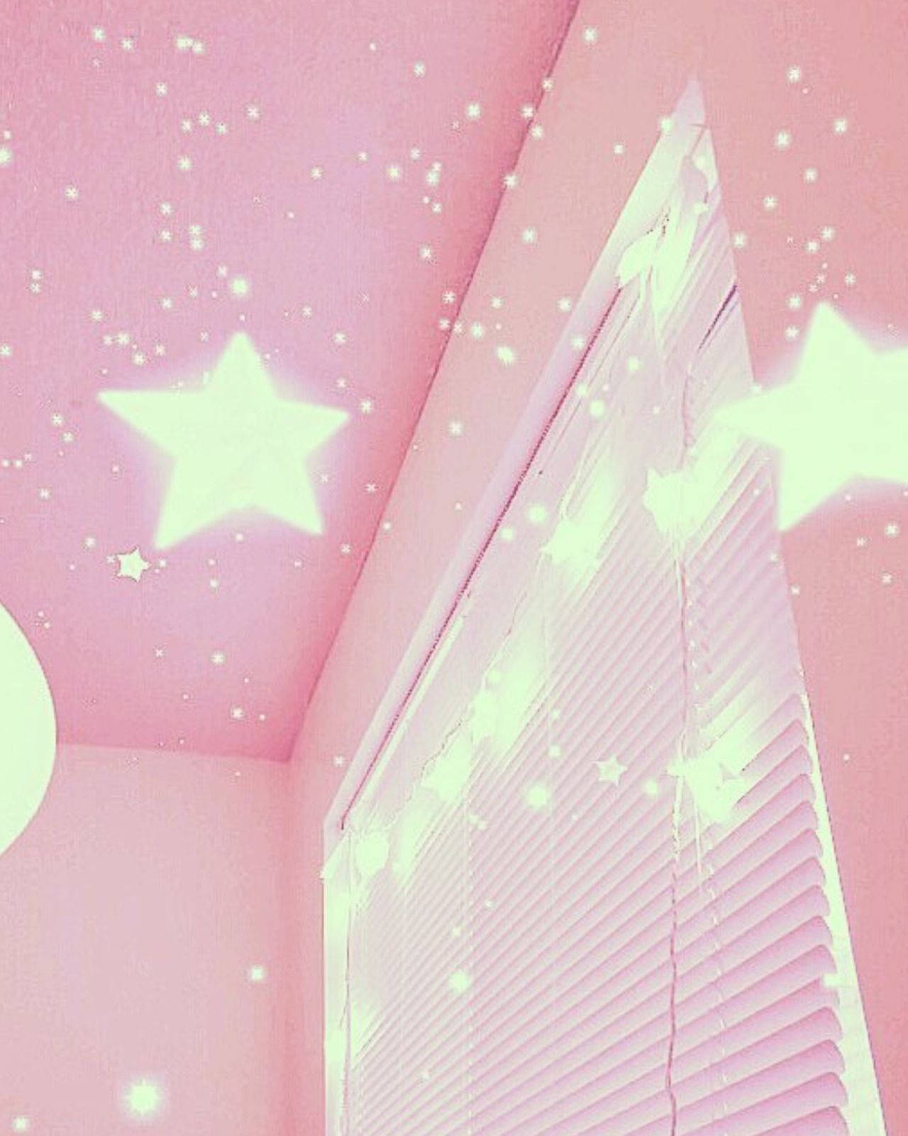Aesthetic Pink Room With Glowing Stars Wallpaper