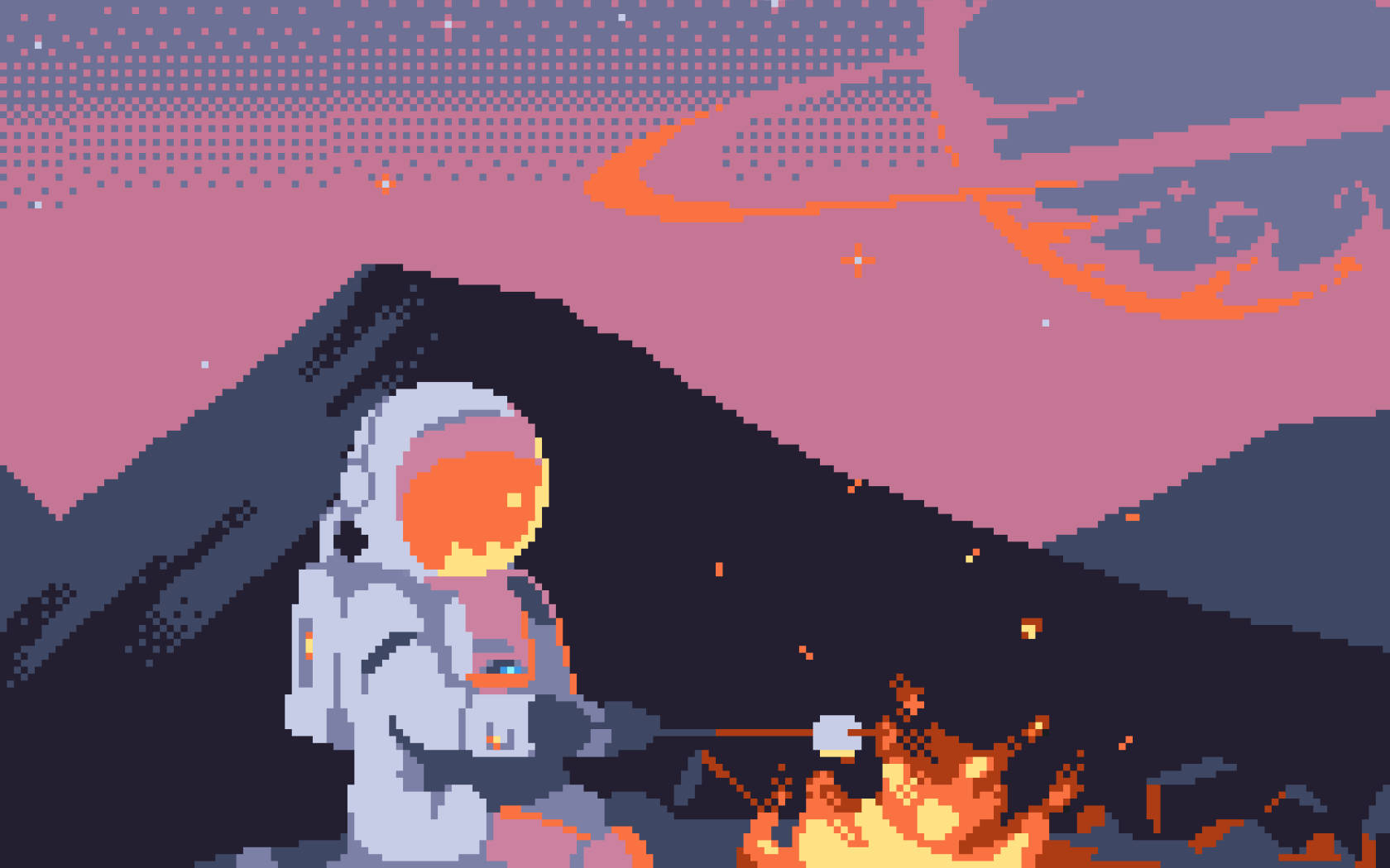 Aesthetic Pixel Art Astronaut Making Smores Wallpaper