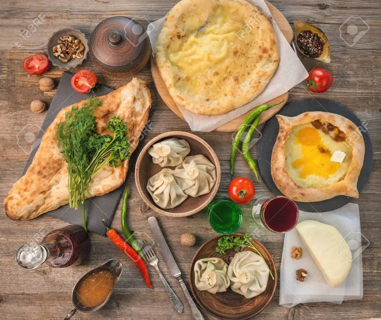 Aesthetic Various Khachapuri Dish Top View Shot Wallpaper