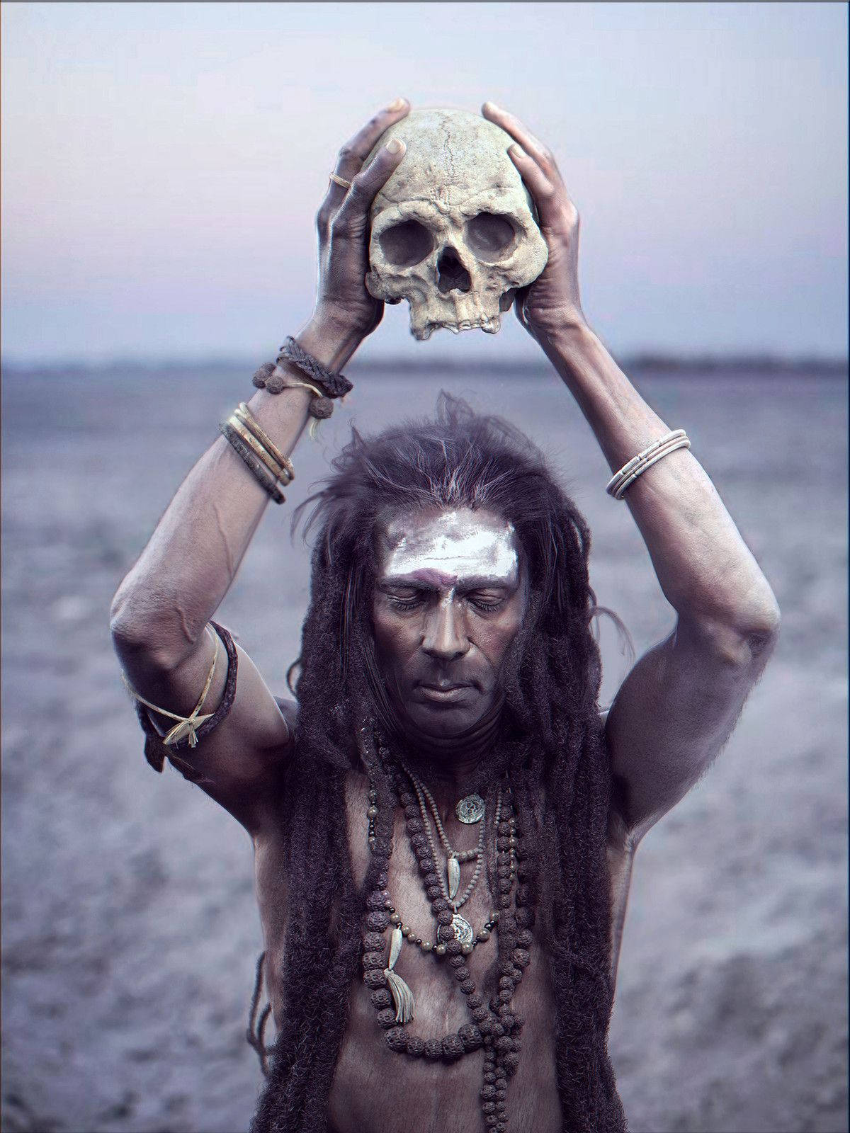 Aghori With Ritual Skull Wallpaper