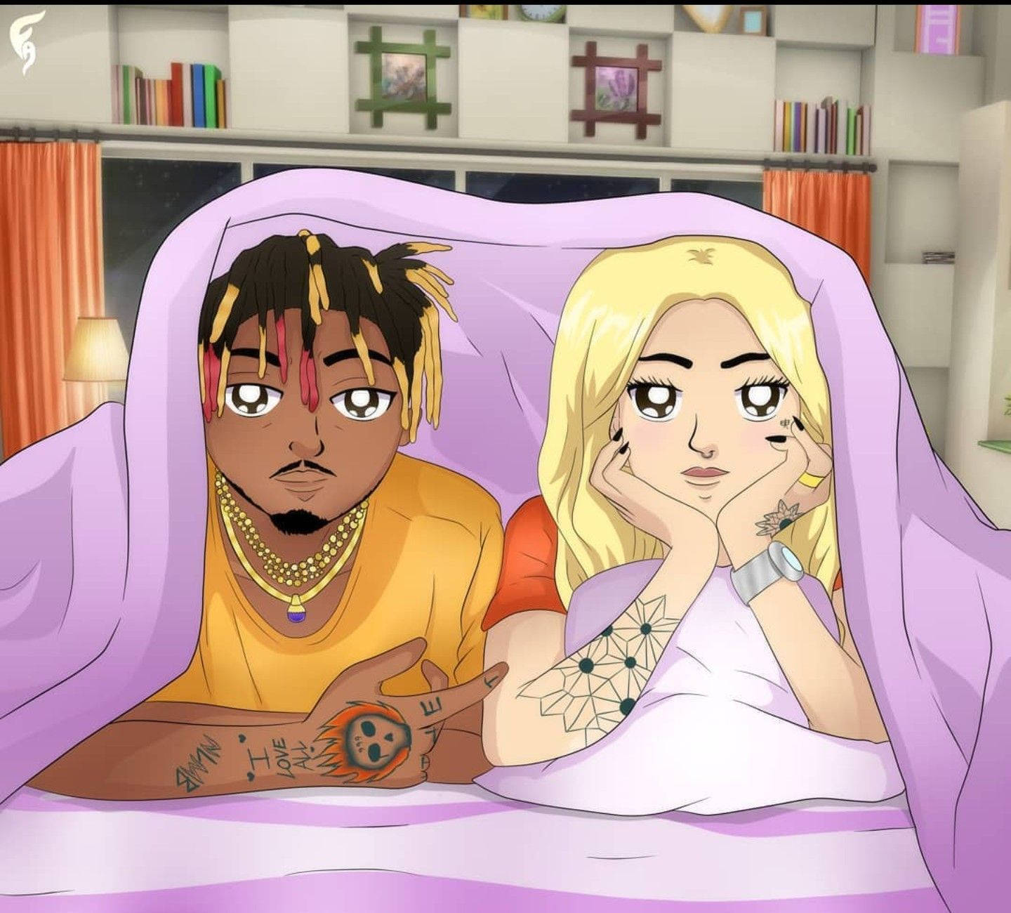 Ally And Juice Wrld Anime Under Blanket Wallpaper