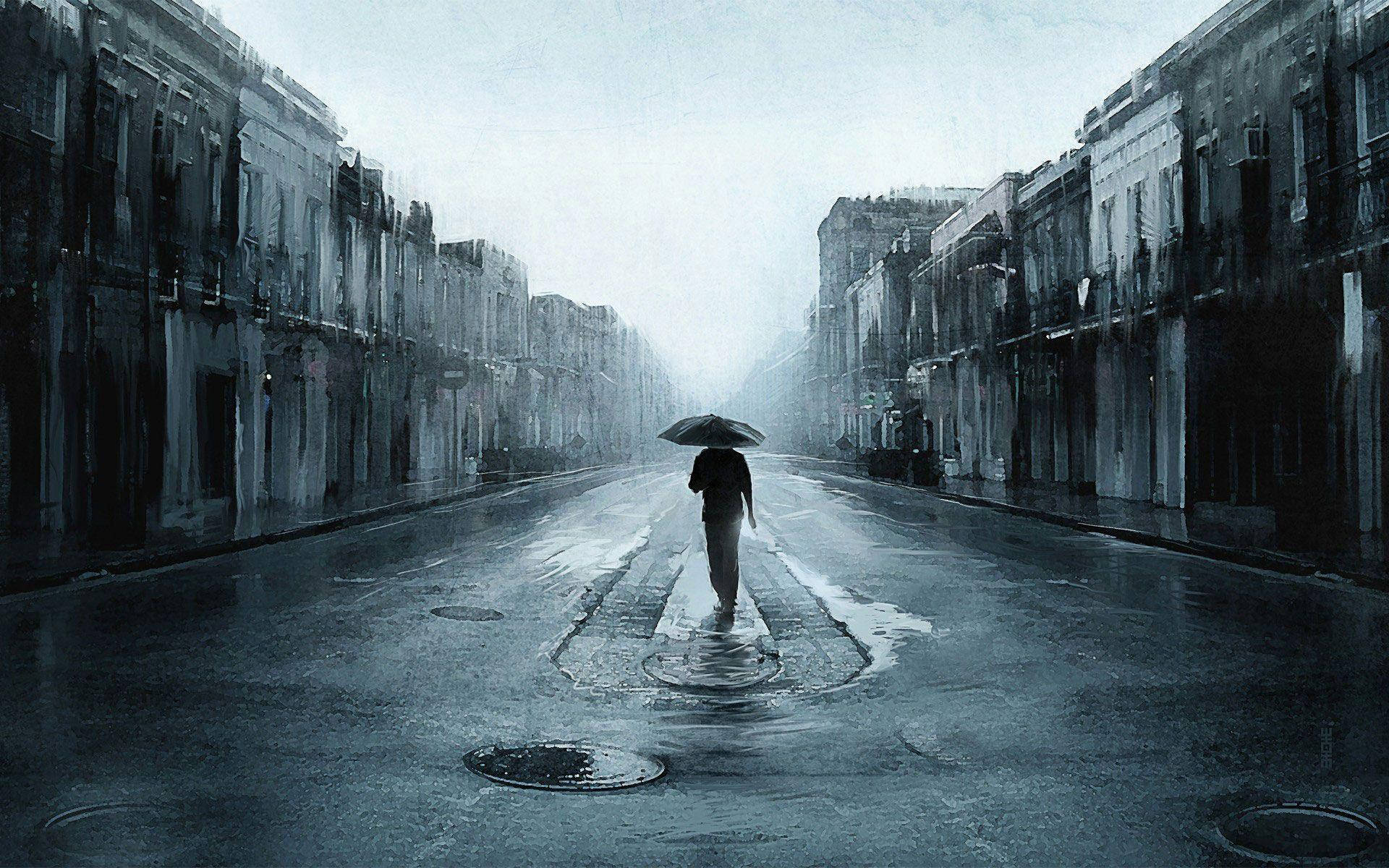 Alone Boy With An Umbrella Wallpaper