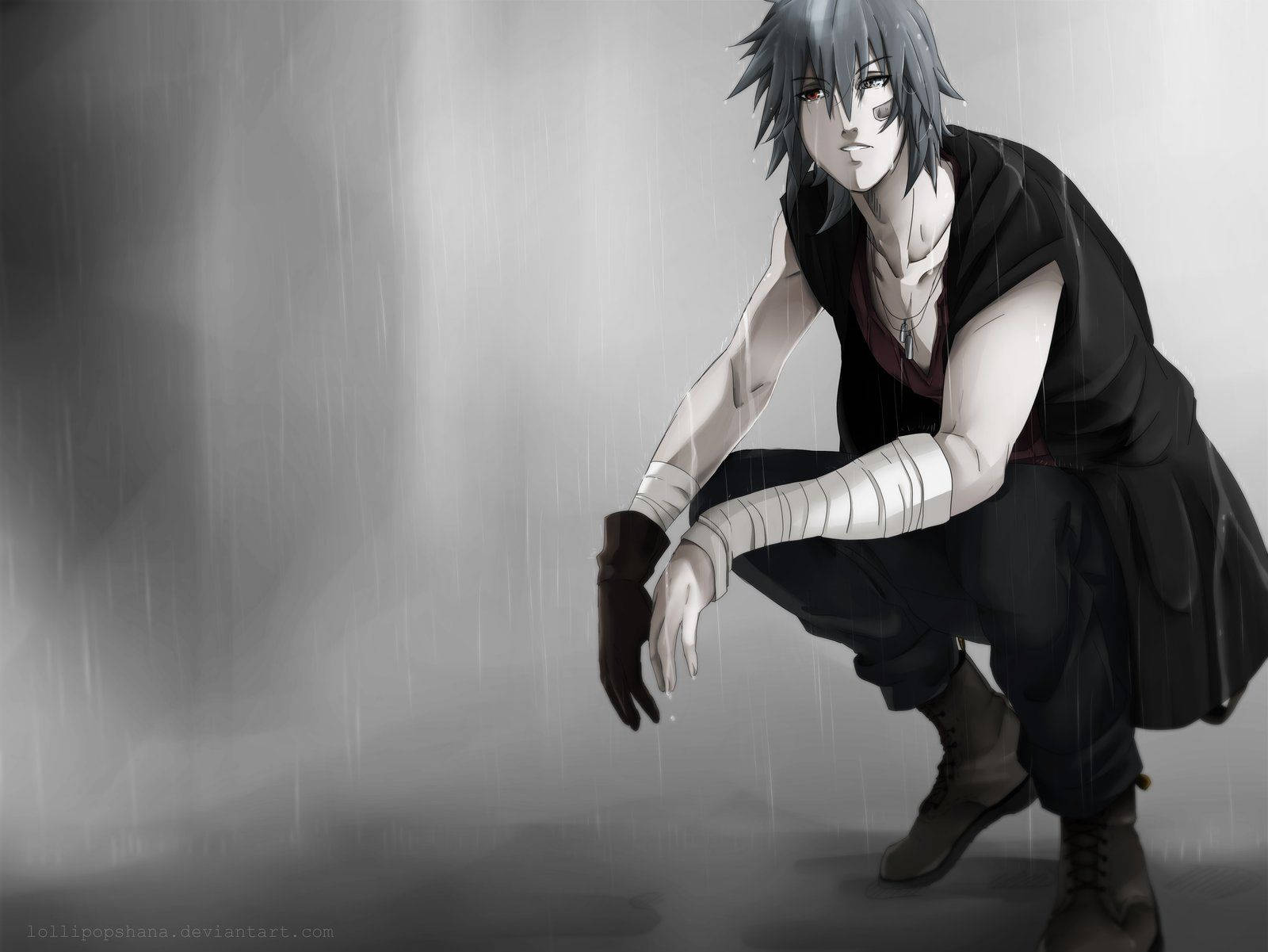 Alone Sad Anime Boys Greyscale Wallpaper