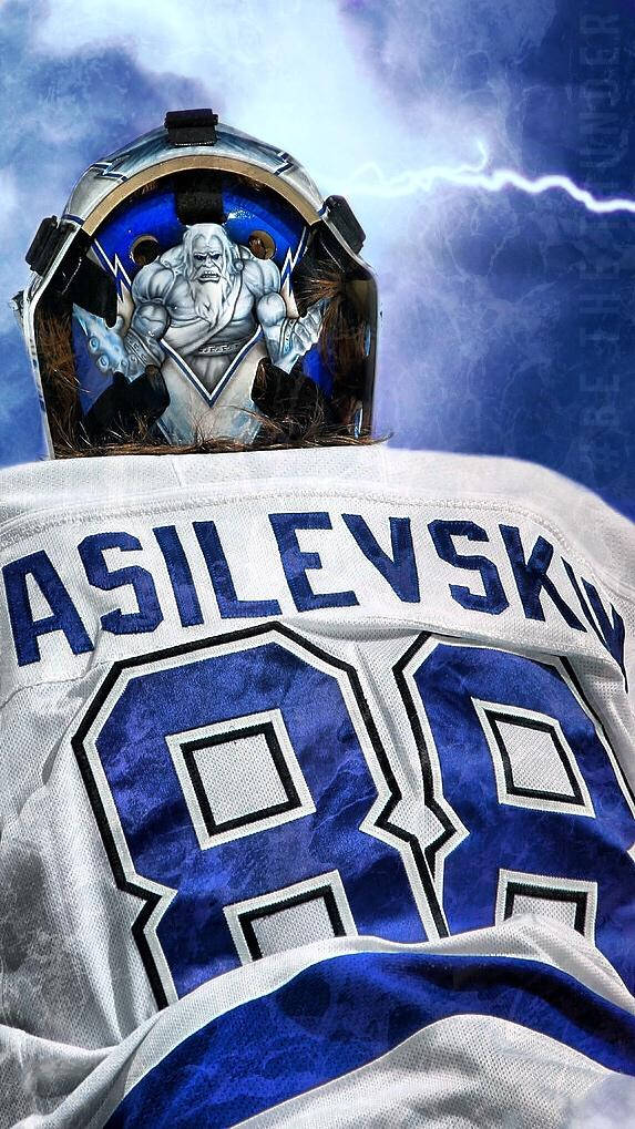 Andrei Vasilevskiy Of Tampa Bay Lightning In Action Wallpaper