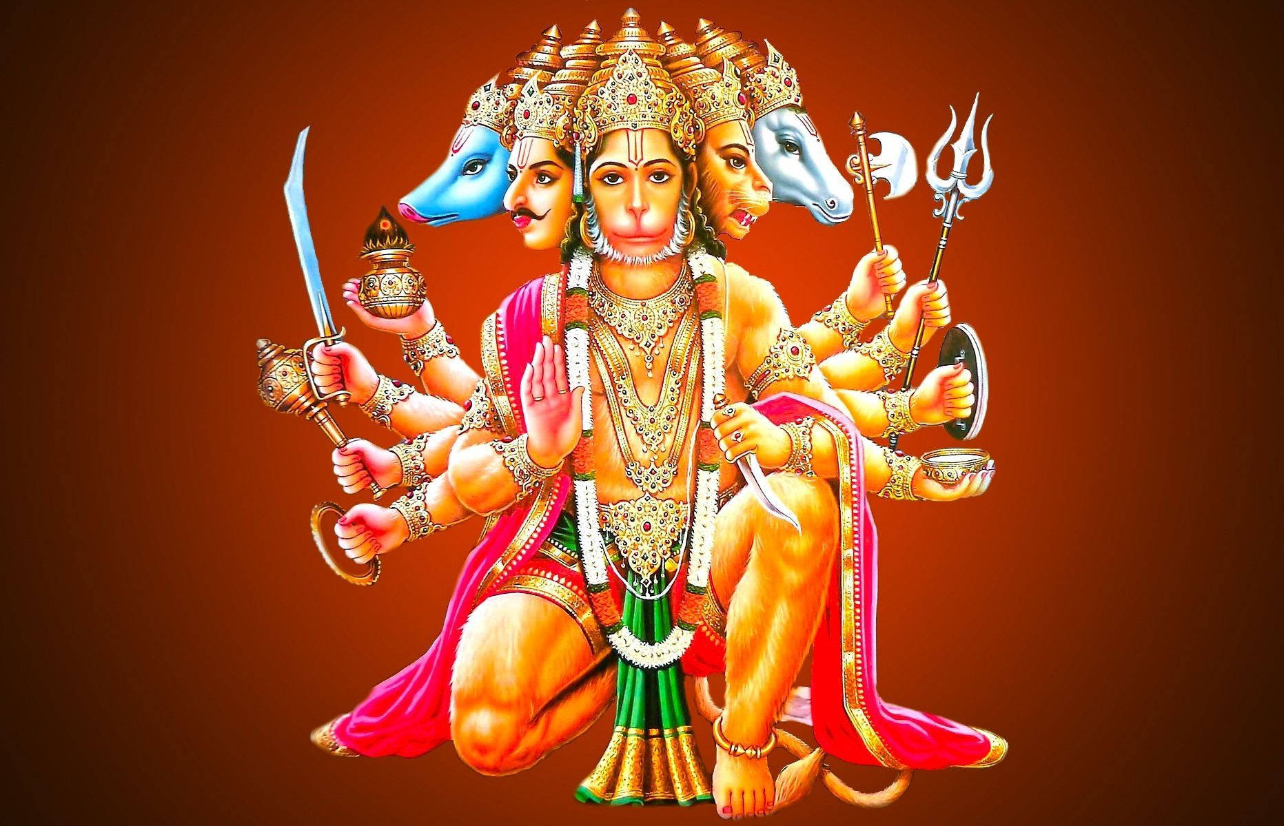 Angry Hanuman With Animal Faces Wallpaper