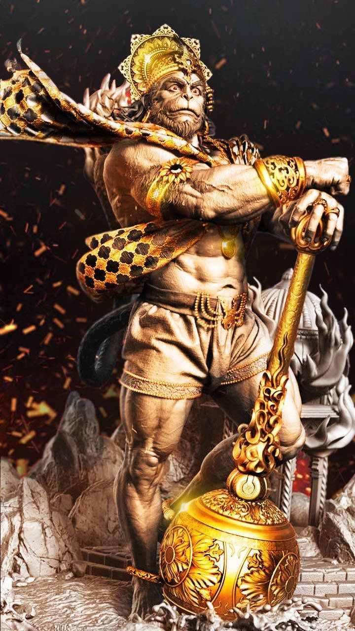 Angry Hanuman With Golden Gada Wallpaper