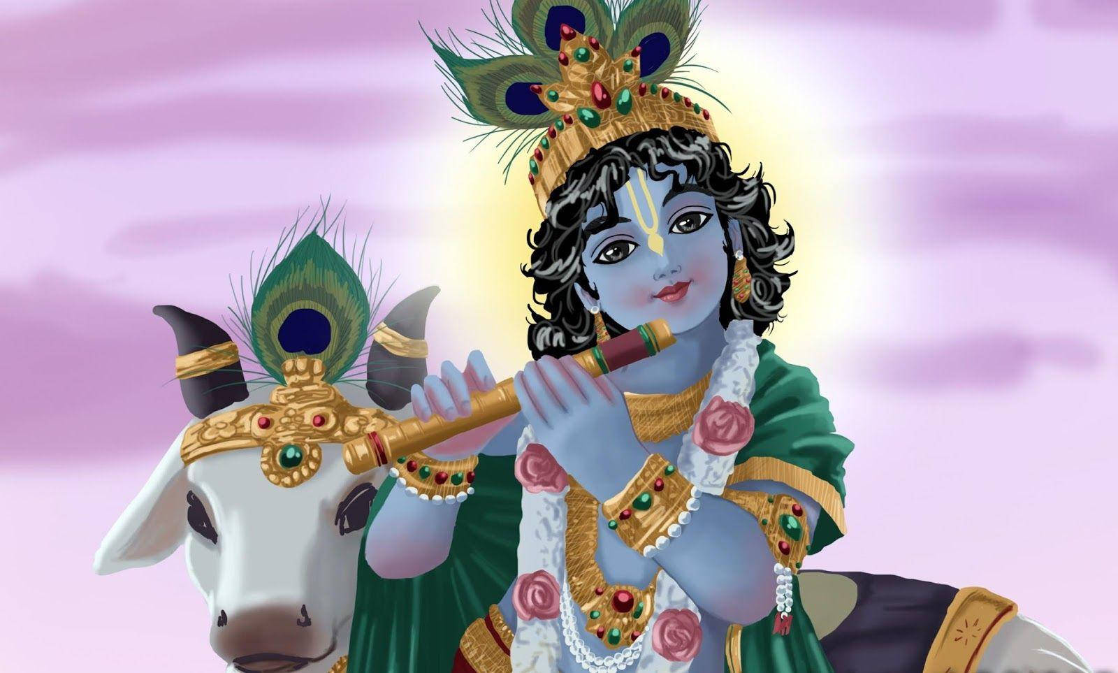 Animated Krishna Curly Hair Wallpaper