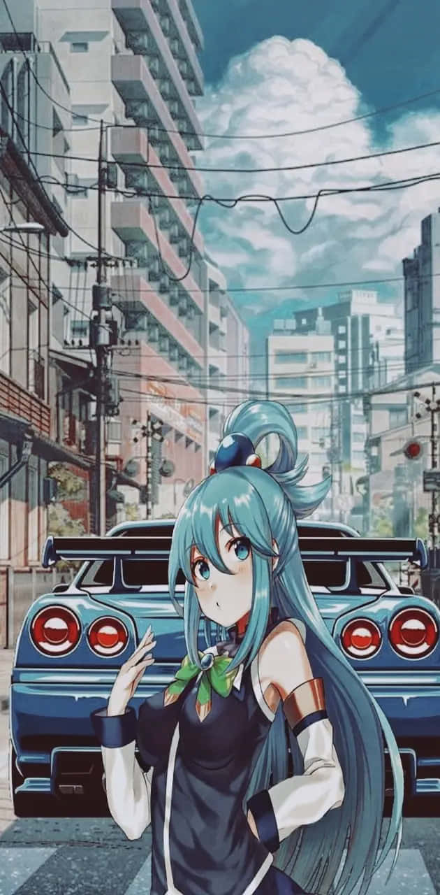 Anime Characterin Urban Setting Wallpaper