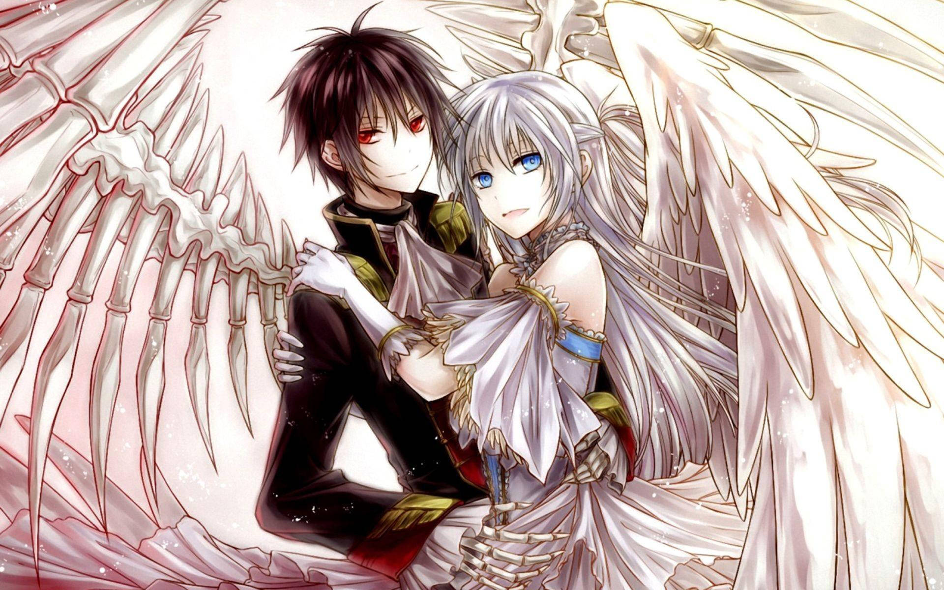 Anime Couple Hug Wings Wallpaper