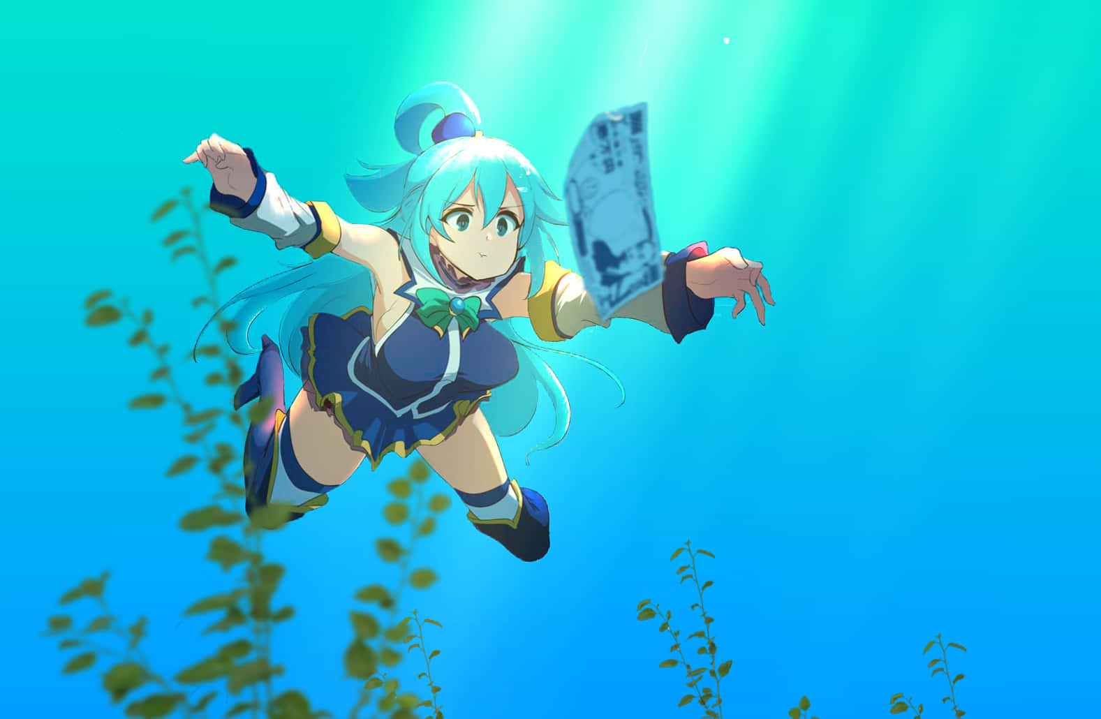 Aqua Anime Characterin Action Wallpaper