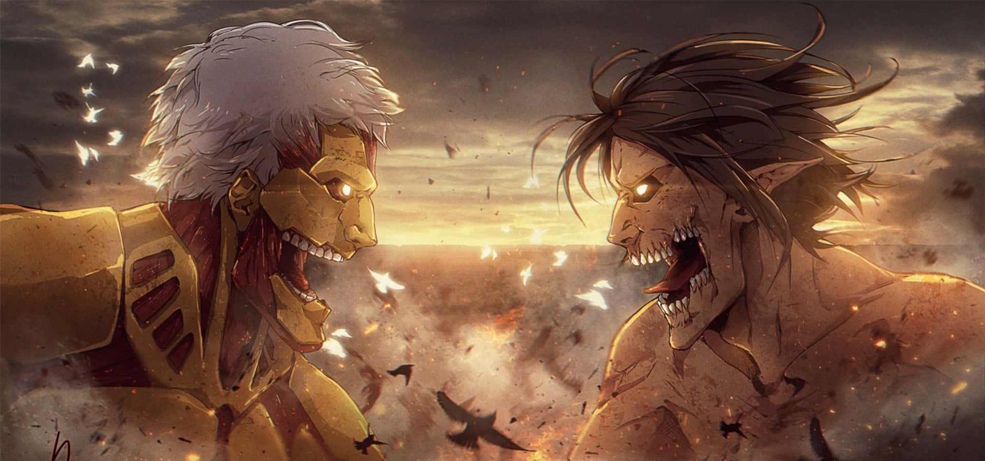 Armored Titan Facing Titan Eren Yeager Wallpaper