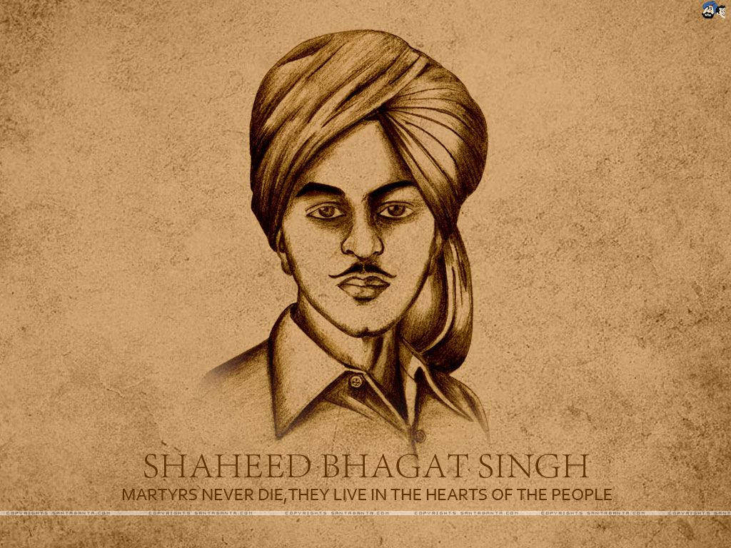 Artistic Sketch Portrait Of Shaheed Bhagat Singh Wallpaper
