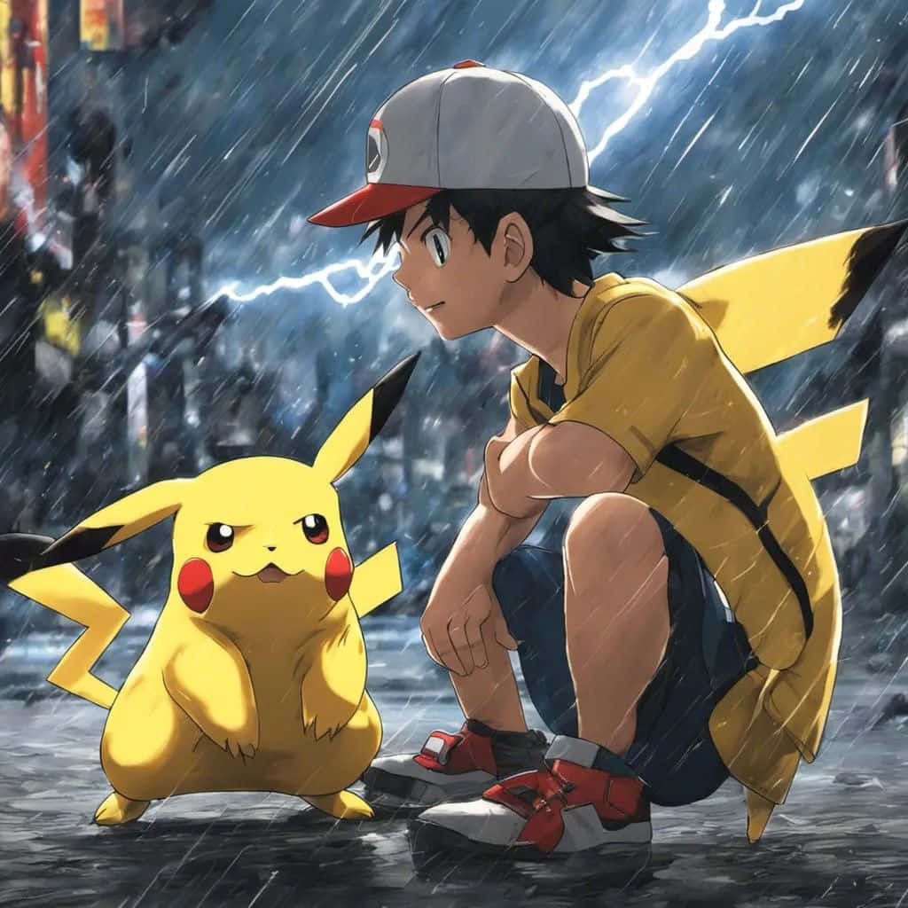 Ashand Pikachu Rainy Adventure Wallpaper