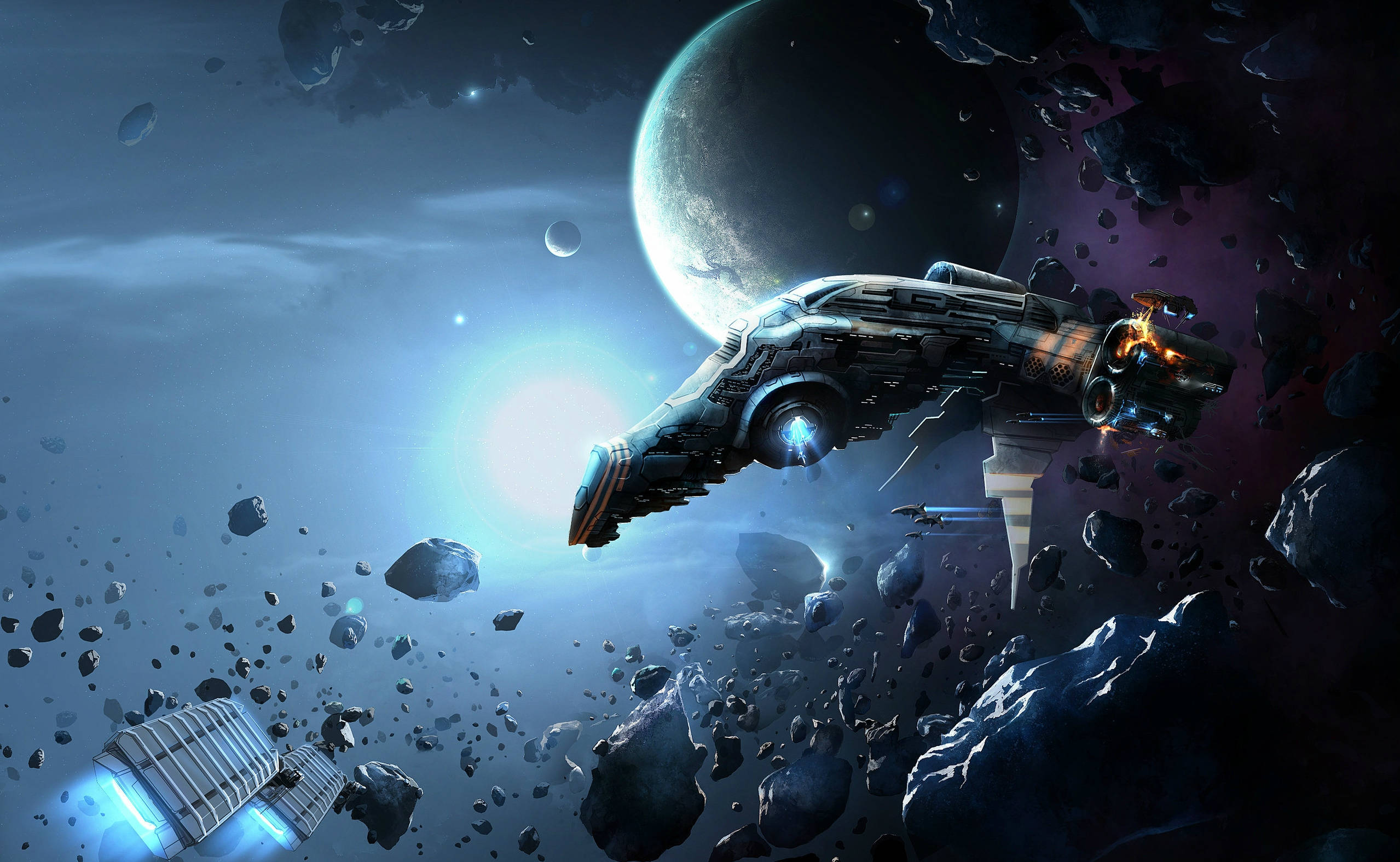 Asteroid Belt Eve Online Spaceship Encounter Wallpaper