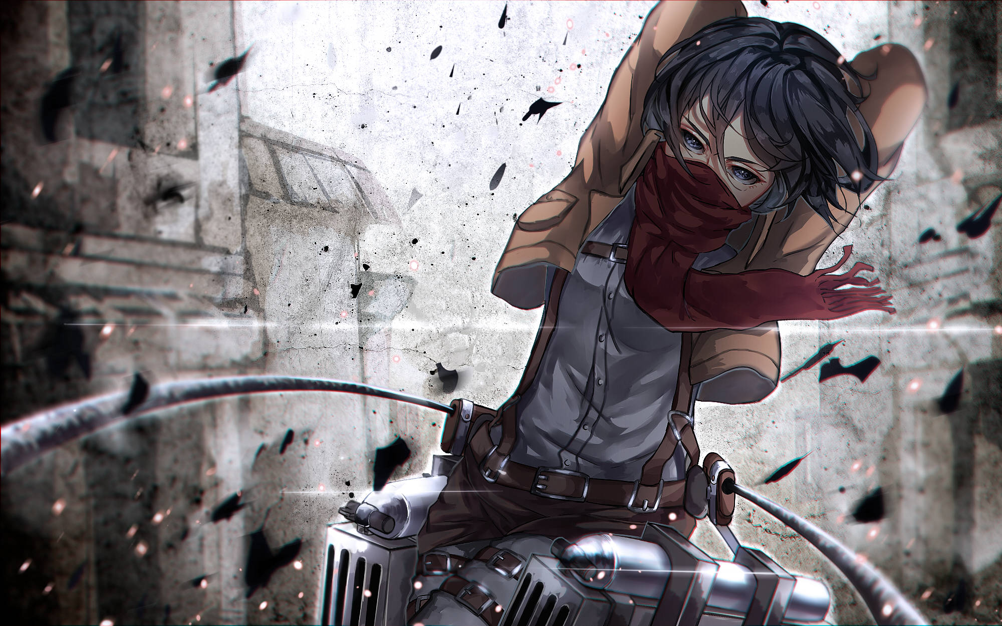 Attack On Titan Pc Flying Debris Wallpaper