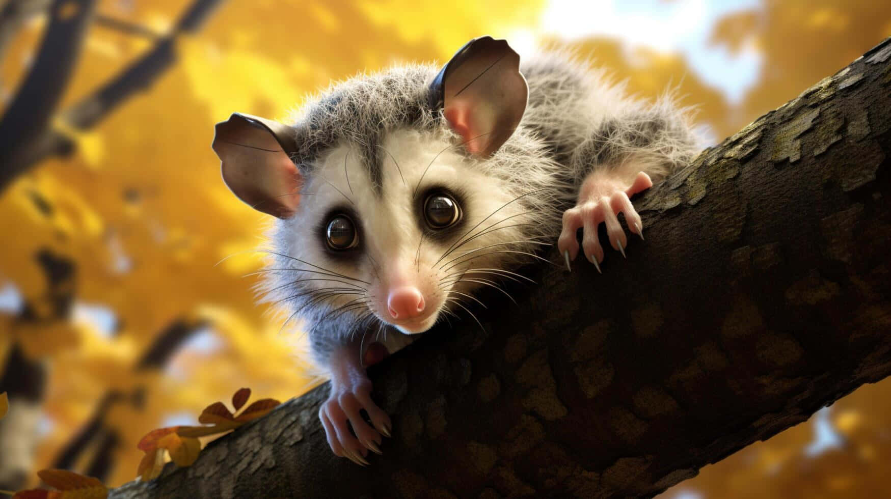 Autumn_ Possum_ Perched_on_ Tree_ Branch Wallpaper