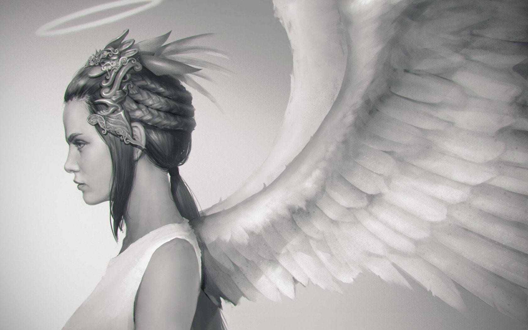 B&w Beautiful Angels Side Profile Wallpaper