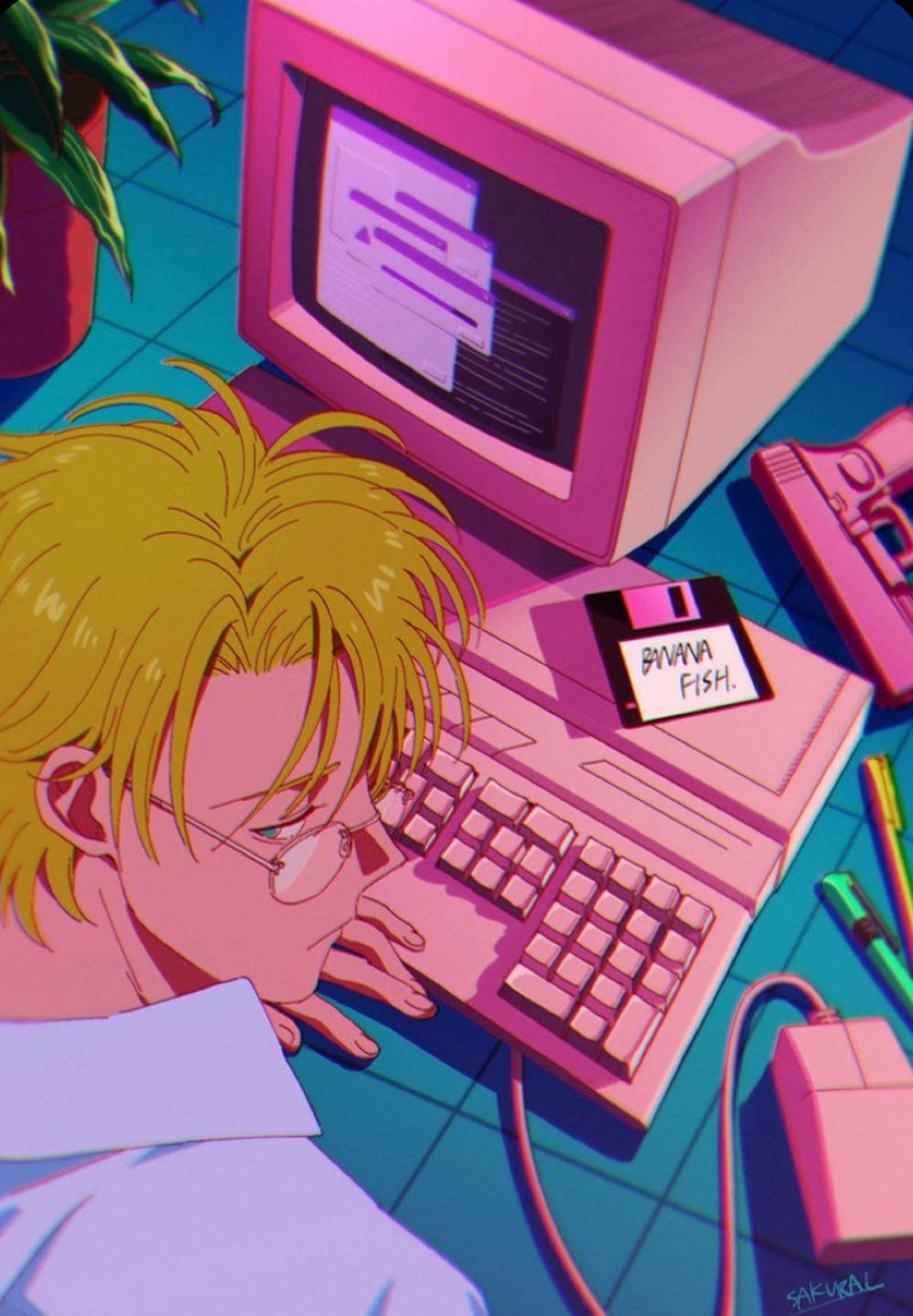 Banana Fish Retro Keyboard Aesthetic Wallpaper