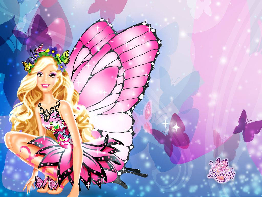 Barbie With Adorable Pink Butterfly Wings Wallpaper