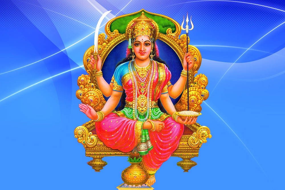 Beautiful Santoshi Maa Light Blue Background Wallpaper